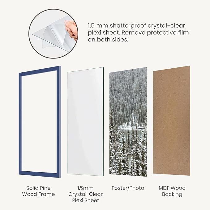 Opposite Wall - 18x24 in - Real Wood Blue Picture Frame - Lightweight, Versatile & Shatterproof - Wall Hanging Poster or Photo Frame - Wall Decor for Office, Gallery & Home