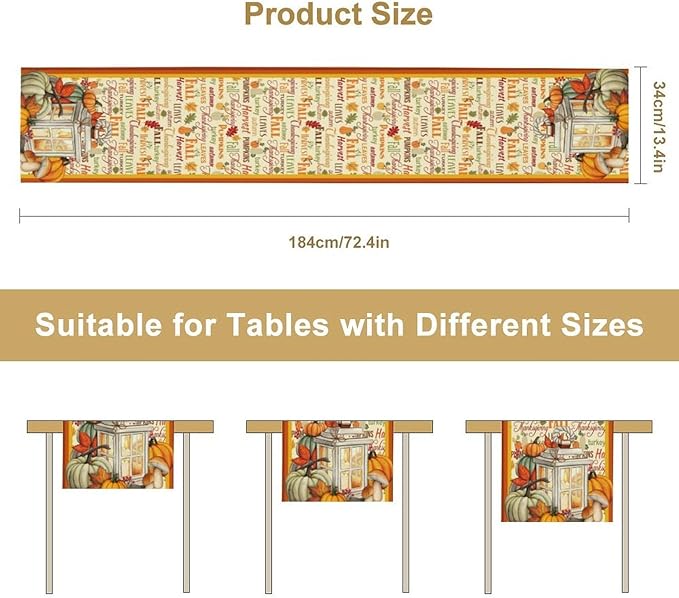 Autumn Table Runner,Farmhouse Leaves Pumpkin Thanksgiving Table Cloth for Kitchen Dining Table Decoration Home Party Decor 13x108 Inch