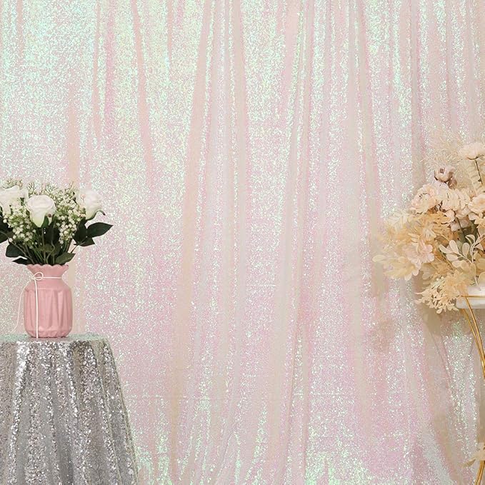 Eternal Beauty White Iridescent Sequin Backdrop, 5x7 Ft Glitter Background Curtains for Shimmer Photography Party Wedding Birthday Back Drop Decor