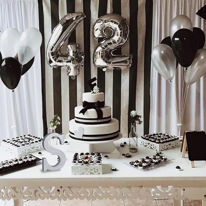 TONIFUL 8 Inch Silver Glitter Letter S Table Centerpiece A-Z Silver Birthday Party Decorations,Silver Alphabet S for Birthday,Chrismas,Graduation,Bridal Shower,Wedding,Anniversary Party Supplies