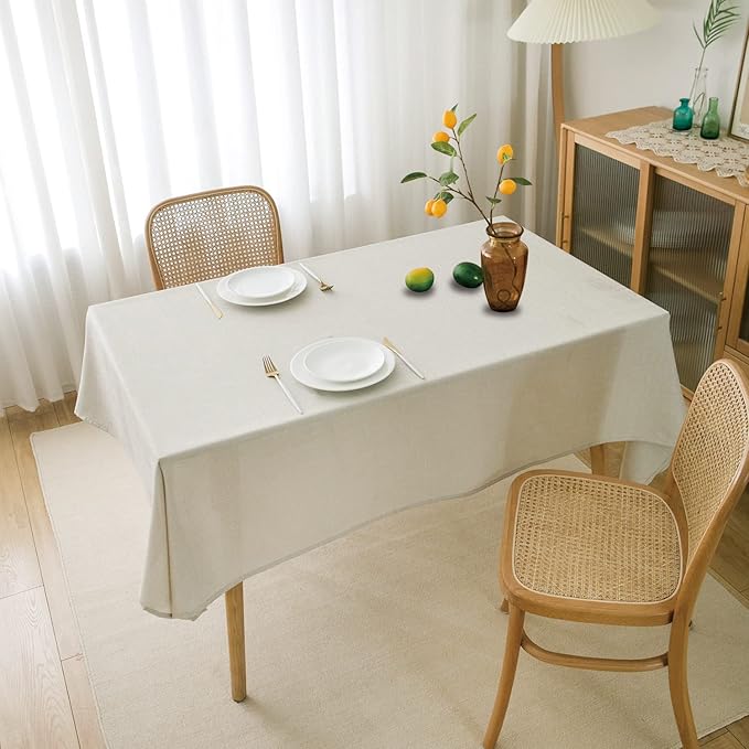 NLMUVW Ivory Tablecloth for Rectangle Tables 84 Inch, Linen Table Cloth Rustic Water Resistant Farmhouse Table Cover for Kitchen Dining Coffee, 54 x 84 Inch