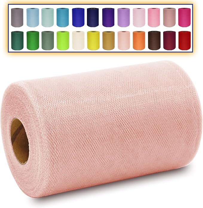 Blush Tulle Fabric Roll 6 Inch X 300 FT (100 Yards) Matte Tulle Ribbon Netting Mesh Spool for DIY Tutu Skirt Wedding Bow Gift Wrapping Baby Shower Christmas Party Halloween Decorations