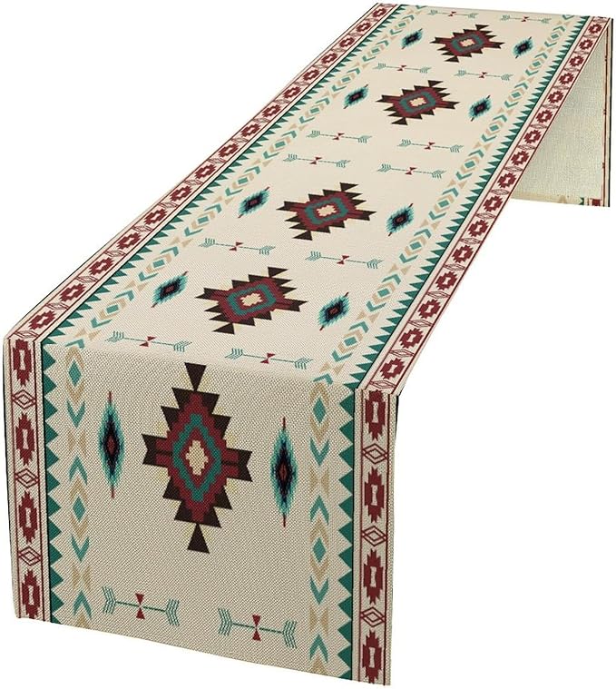 Aztec Table Runner Southwestern Native Vintage Geometric Pattern Table Runner Retro Country Table Dinner Decoration 13x90 Inch