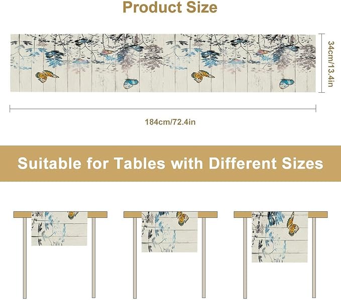 Nature Dandelion Table Runner,Rustic Floral Wood Plank Butterfly Girl Women Pattern Print Burlap Tablecloth for Hotel Indoors Outdoor Dining Room Kitchen Table Decor, 13x60in