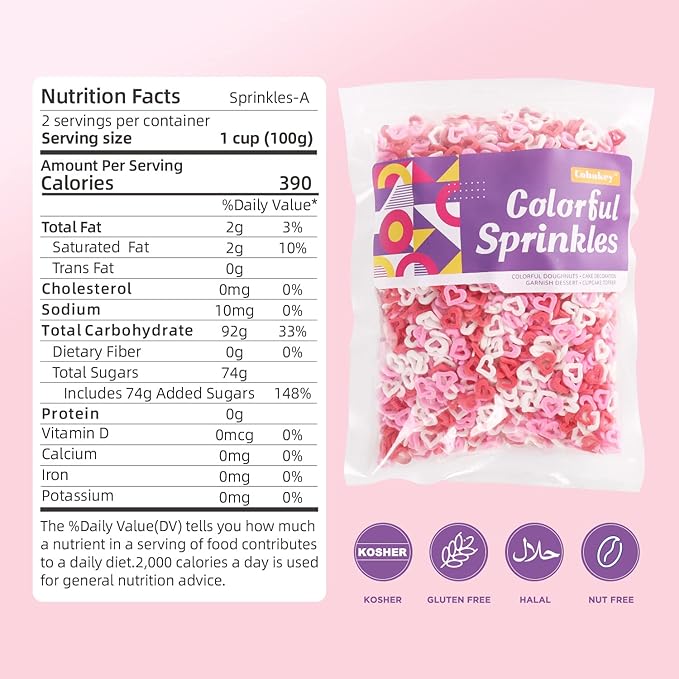 Sprinkles for cake decorating, 7 Ounces Valentine Sprinkles, Red/Pink/White Love Confetti Sprinkles for Cupcake, Cookies, Ice Cream Topper, Edible Cake Decorationss, Baking Desserts