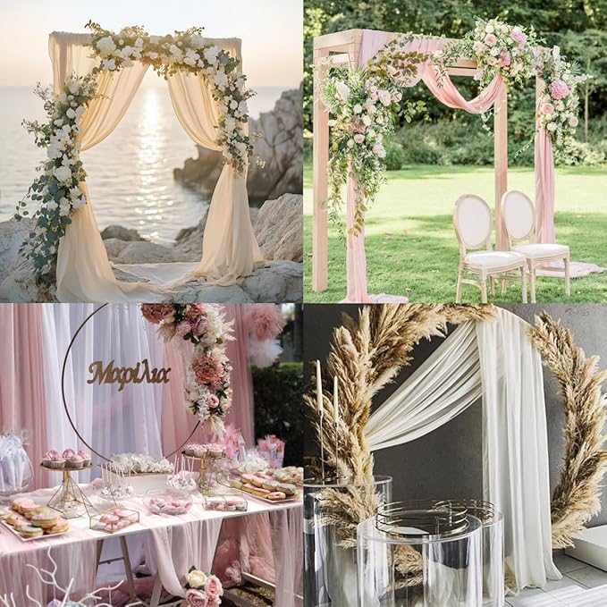 Socomi Wedding Arch Draping Fabric 29" x 20Ft 4 Panels Fuchsia Sheer Outdoor Curtain Drapes Extra Long for Bridal Baby Shower Ceremony Birthday Party Decor