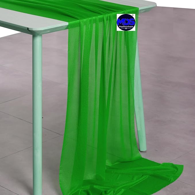 MDS Halloween Chiffon Table Runner - 20 Pack, 29 x 170 Inches, 14ft Each - Sheer Spooky Table Runners for Haunted House Parties, Trick-or-Treat Tables, Witchy Décor, Wedding & Events - Green
