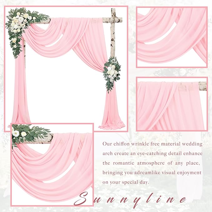 2 Panels Wedding Arch Draping Fabric 20Ft Length x 28" Width Light Pink Arch Drapes Chiffon Fabric Sheer Curtains Backdrop for Party Bridal Decor Wedding Ceremony Ceiling Stage Reception Decorations