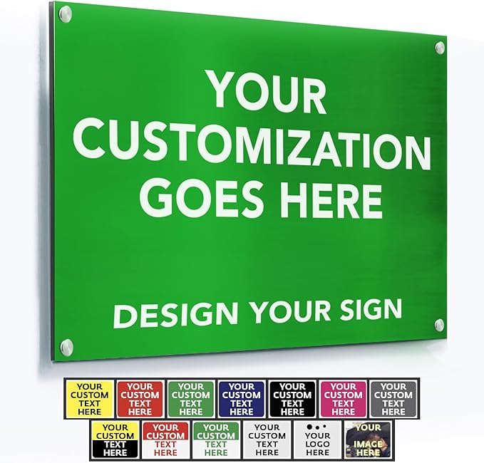 Customized Outdoor Aluminum Signs - Personalized Metal Business Signs, White (Green Background, 10x7 In)