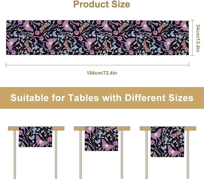 Moth Table Runner, Boho Aesthetic Moth Magic Table Runner for Home Kitchen Dining Party Indoor Outdoor Decoration 13x108 Inch