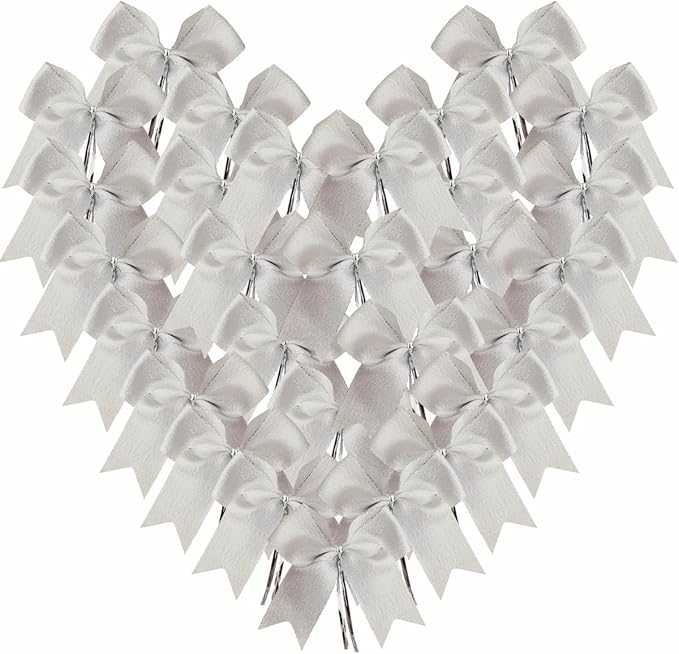 36pcs 4-1/2" Metallic Silver Bows with Twist Ties for Gift Wrapping Packing Christmas Decoration (4.5",Silver)