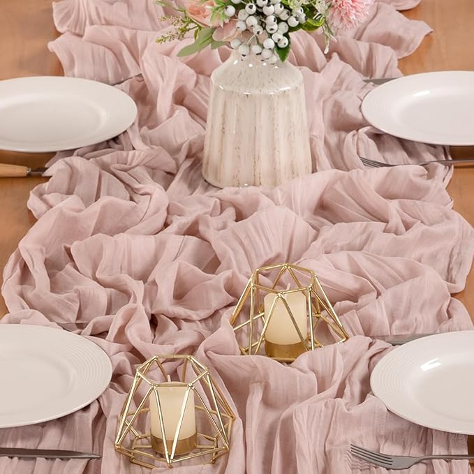 MLMW 10 Pack Pink Cheesecloth Table Runner Boho Gauze Rustic Cheese Cloth Table Runner 160 inch Sheer 13.3ft for Gender Reveal Wedding Party Baby Bridal Shower Birthday