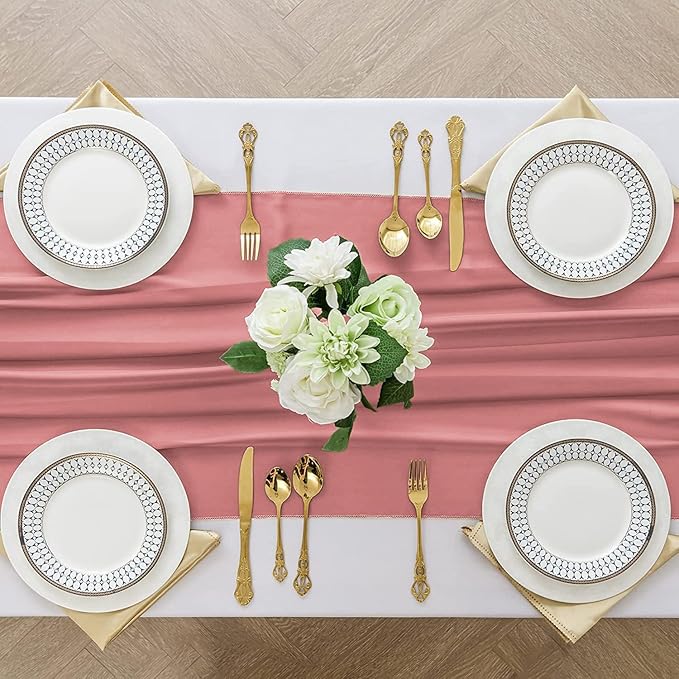 2 Pack 10 Ft Chiffon Table Runner Blush Pink Gauze Long Table Runners 27x120 Inches Sheer Tulle Table Runner for Rustic Wedding Reception Bridal Shower Decorations Birthday Party
