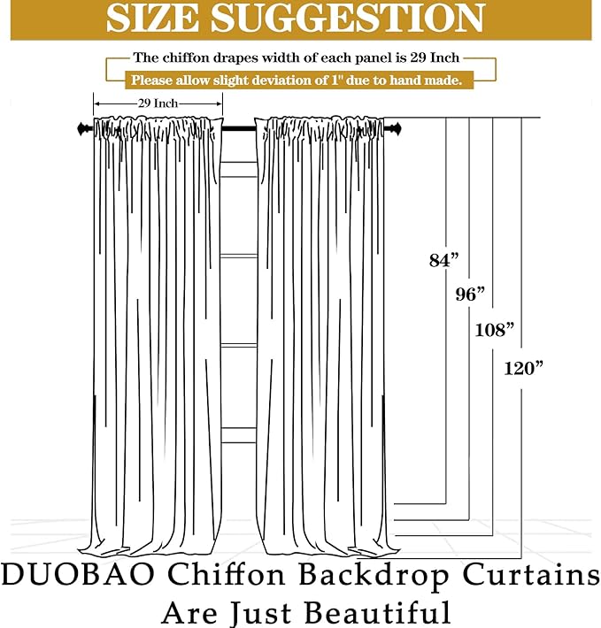 DUOBAO Chiffon Backdrop Curtain-2 Panels 29"x108" Wedding Backdrop Drapes Beach-Curtains for Living Room Voile Window Curtain Photography Backdrops for Weddings Ceremony (White)