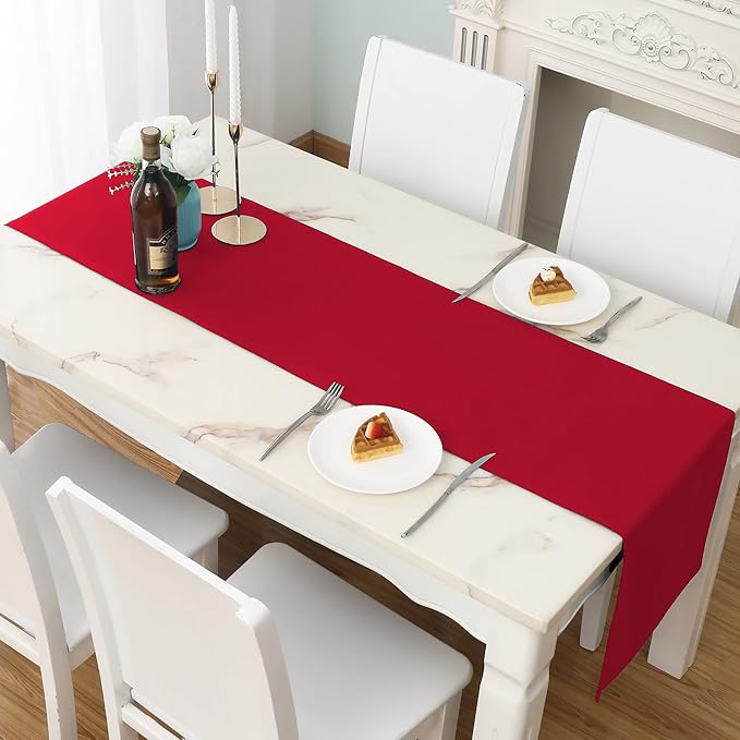 DUALIFE 2 Pack Table Runner 14 x 72 Inch Long Table Cloth Table Runners for Wedding Engagement Banquet Graduations Birthday Party Decorations, Red