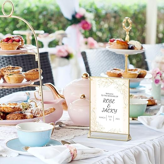 NIUBEE 6Pack 8.5 x 11 Acrylic Sign Holder with Gold Frames and Vertical Stand, Ideal for Display Wedding Table Numbers, Double Sided Picture, Clear Photos, Menu Holders