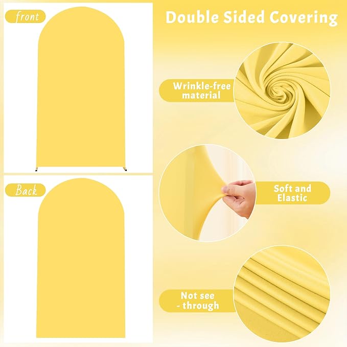 6.6FT Yellow Arch Backdrop Cover - Polyester Fitted Wedding Arch Stand Covers Round Top Chiara Arch Backdrop Cover for Birthday Party Banquet Photo Background Decoration