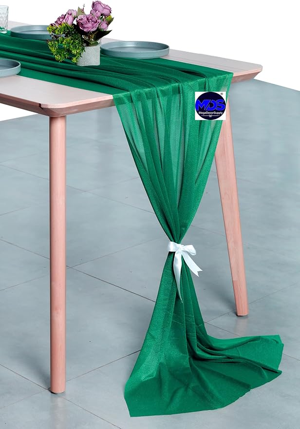 MDS Halloween Chiffon Table Runner - 20 Pack, 29 x 170 Inches, 14ft Each - Sheer Spooky Table Runners for Haunted House Parties, Trick-or-Treat Tables, Witchy Décor, Wedding & Events - Emerald Green