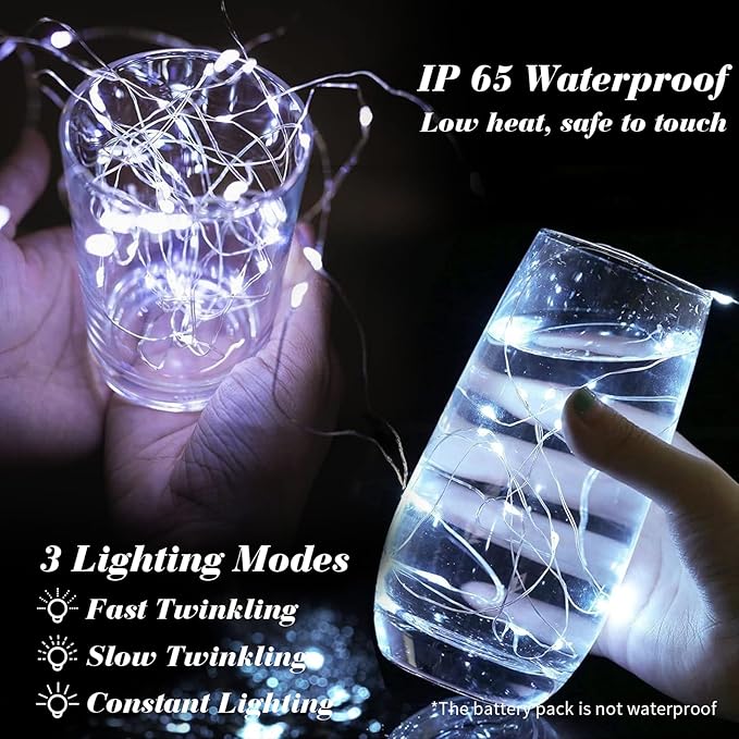 ZGWJ 100 Pack Fairy Lights Battery Operated, 7ft 20 Mini LED Fairy String Lights Silver Wire 4 Modes for DIY, Parties, Wedding, Bedroom, Halloween Christmas Decoration White