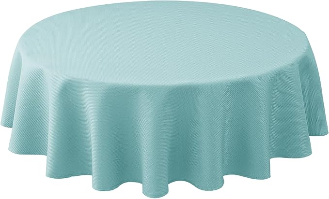 Biscaynebay Round Tablecloth 60 Inch-Auqa Blue Outdoor Fabric Table Cover-Small Circle Folding Table Cloths Linen Water Resistant for Kitchen Dining Picnic Patio Outdoor Party Restaurant Tables