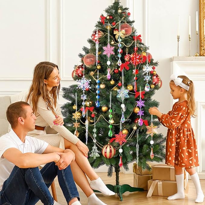 Lanpn 26pcs Christmas Ornaments Crystal Christmas Tree Decoration, Hanging Clear Acrylic Snowflake Icicle Drop Pendants for Xmas Winter Outdoor Indoor Party Decoration Gold