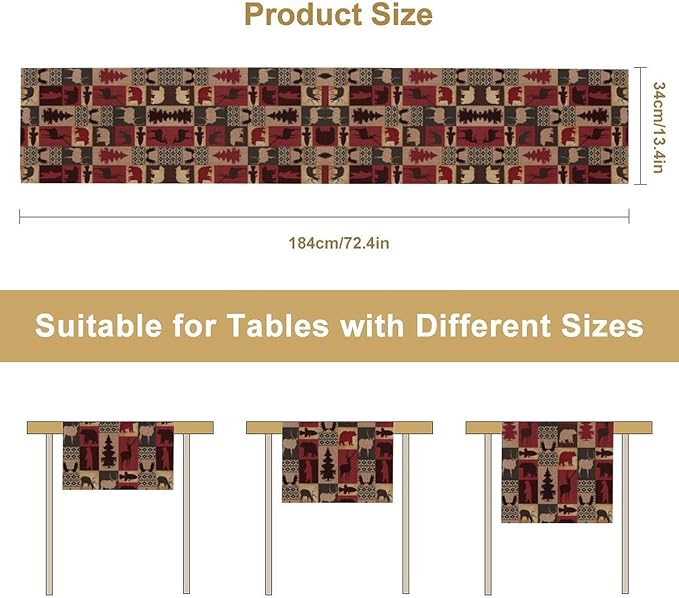 Retro Rustic Bear Table Runner, Wild Bear Cabin Pine Farmhouse Table Runner for Bedroom Kitchen Living Room Vintage Country Style Lodge 13x70 Inch
