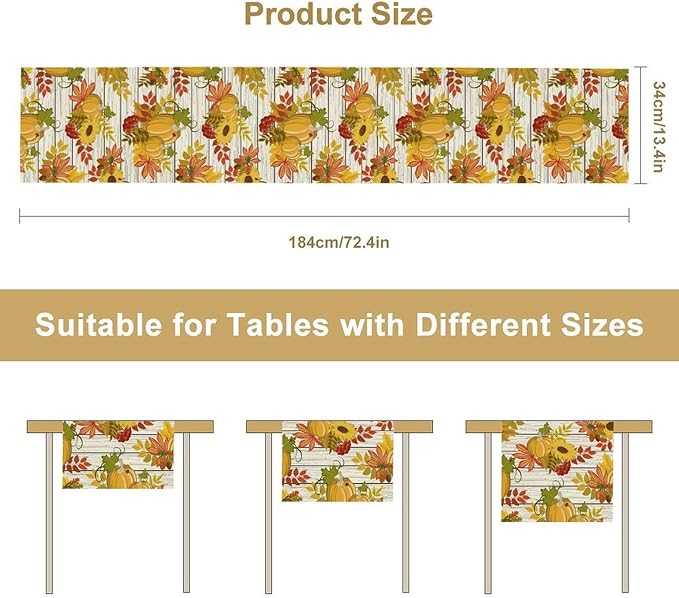 Autumn Table Runner,Seasonal Pumpkins Thanksgiving Kitchen Dining Table Decoration for Home Party Decor 13x120 Inch