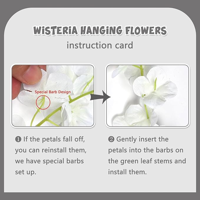 5 Pack White Wisteria Hanging Flowers Garland, 3.77 Feet Artificial Flower Vines, Fake Wisteria, Artificial Vines Hanging Garland for Backdrop Outdoor Yard Garden Decor