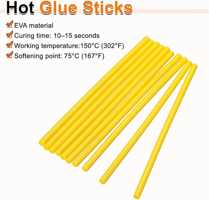 HARFINGTON 10pcs Hot Glue Sticks 0.28" Dia x 7.87" Long EVA Mini Hot Melt Adhesive Glue Stick for Hot Melt Gun Wood Plastic Glass Flowers Fabrics Foam, Yellow