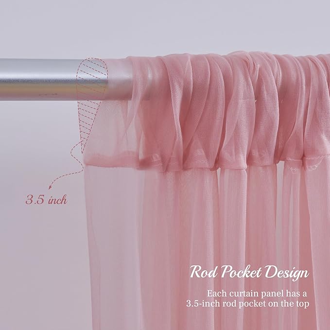 10x10ft Dusty Rose Tulle Backdrop Curtain for Parites, Sheer Backdrop Curtains for Wedding Baby Shower Birthday Party Photo Shoot Decorations