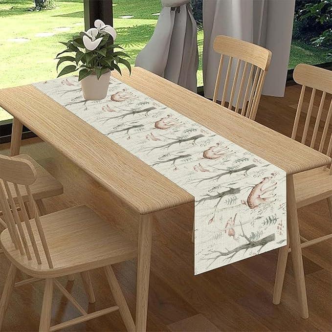 Rustic Woodland Table Runner, Farmhouse Forest Animals Country Lodge Wild Hunt Deer Fox Table Center Decor for Home Kitchen Dining Patio Holiday Party Indoor Outdoor Table Decorations, 13"x72" Inch