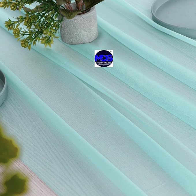 MDS 25 Pack 10ft Chiffon Table Runner 29 x 120 Inches Sheer Wedding Runner Romantic Rustic Table Runner for Wedding Decorations, Birthday Parties, Bridal Shower Party Arch Decor - Teal