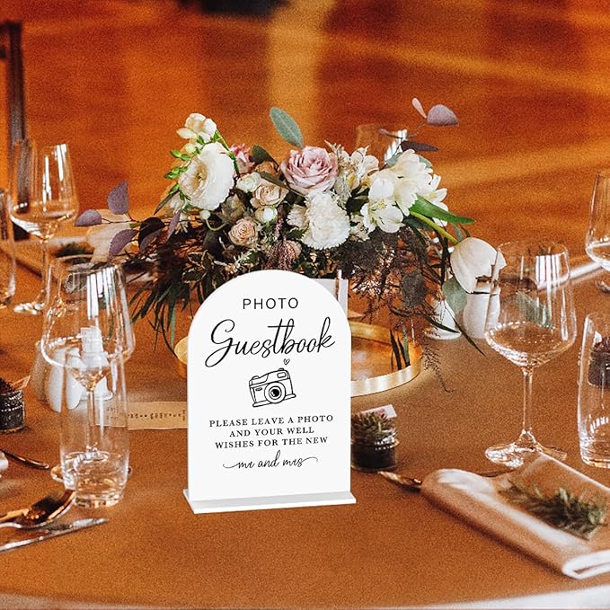 Acrylic Wedding Sign Photo Guestbook Sign for Wedding Wedding Signs for Ceremony Modern Calligraphy Arch Acrylic Table Top Sign for Wedding Reception and Event Party Table(white）