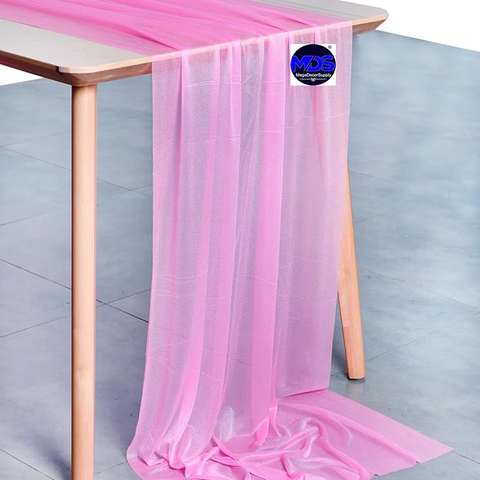 MDS 10 Pack 10ft Chiffon Table Runner 29 x 120 Inches Sheer Wedding Runner Romantic Rustic Table Runner for Wedding Decorations, Birthday Parties, Bridal Shower Party Arch Decor - Bubblegum Pink