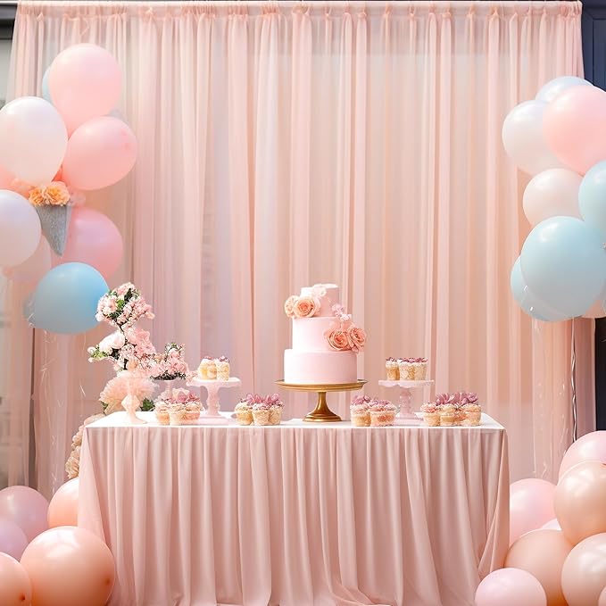10x10ft Peach Tulle Backdrop Curtain for Parites, Sheer Backdrop Curtains for Wedding Baby Shower Birthday Party Photo Shoot Decorations