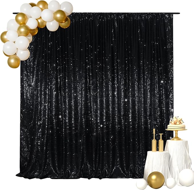 SquarePie Sequin Backdrop Curtain Less See Through Background for Wedding Halloween Party 20FT x 10FT Black