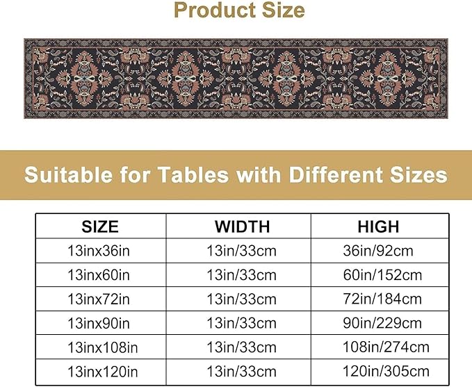 Boho Paisley Farmhouse Table Runner, Vintage Red Blue Retro Flower Rustic Country Style Floral Print Pattern for Home Kitchen Table Decor Dining Coffee Room Garden Party Decor 13x108in