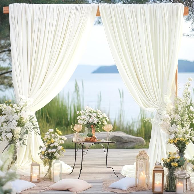 50ft x 15ft Ivory Wrinkle Free Backdrop Curtains for Parties,Silky Polyester Fabric Wedding Ceiling Drapes, 10 Panels 15ft Photo Back Drop Drapes for Baby Shower Photography Stage Background Cloth