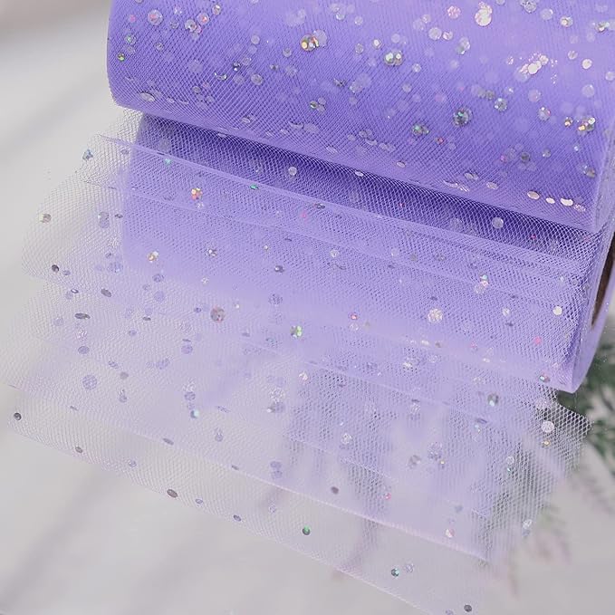 Glitter Tulle Rolls, 6” by 50 Yards (150FT) Netting Fabric Tulle for Tutu Skirts Sewing Birthday Wedding Party Decoration (Lavendar)