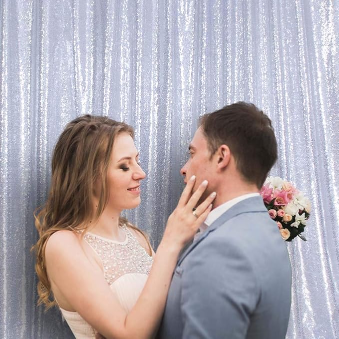 SquarePie Sequin Backdrop Non-Transparent Background Sparkly Curtain for Wedding Party 6FT x 6FT Silver