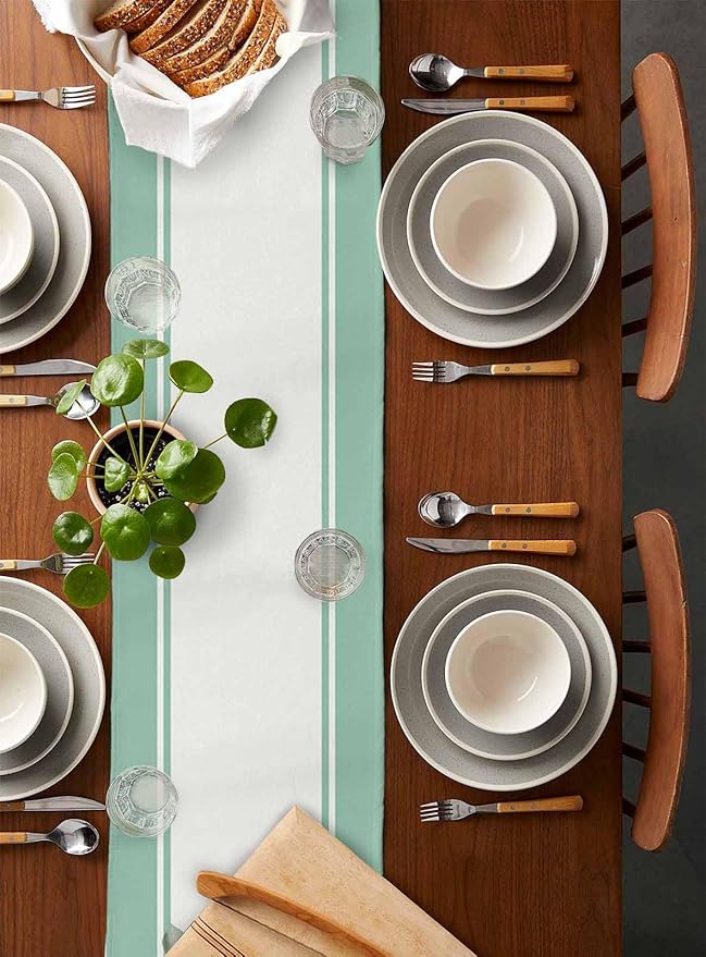 Eucalyptus Cotton Linen Table Runner for Dining Kitchen, Wedding Outdoor Party Tablerunners Decoration, Green Leaves Botanical Plants Watercolor Dresser Scarf Coffee Tablecloth Runners 13x120 Inches