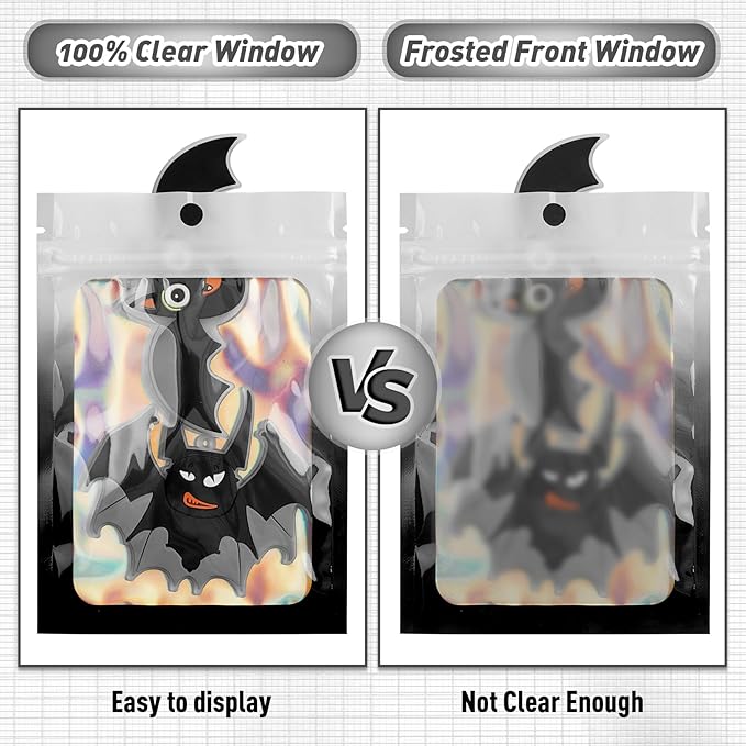 Funfery 100 Pack Gradient Holographic Bags,Mylar Resealable Bags with Zipper,Clear Window Packaging Pouch,Smell Proof Bag for Food Storage,Sample Jewelry Baggies(2.7×3.9in,White Black)