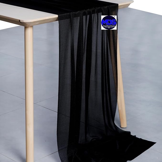 MDS 20 Pack 10ft Chiffon Table Runner 29 x 120 Inches Sheer Wedding Runner Romantic Rustic Table Runner for Wedding Decorations, Birthday Parties, Bridal Shower Party Arch Decor - Black