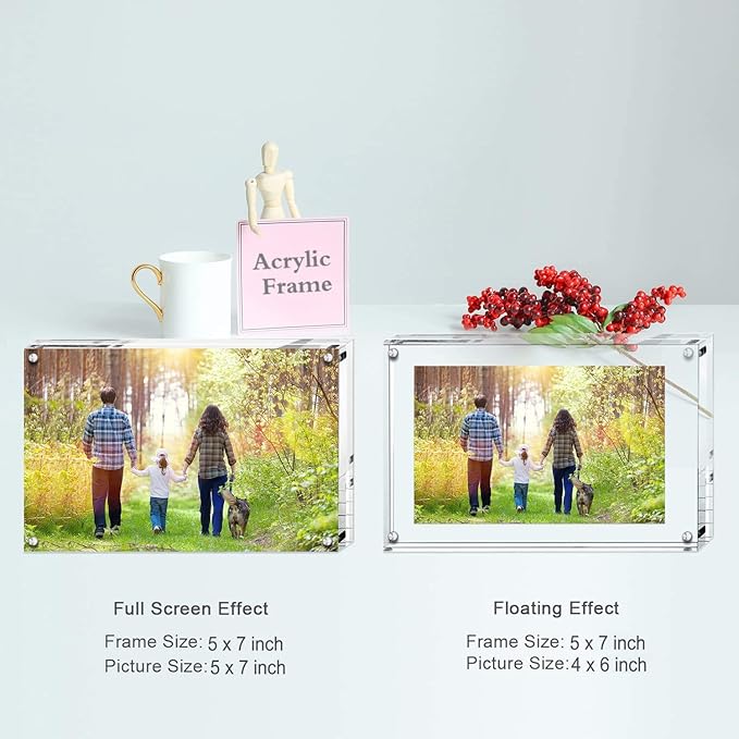 Boxalls 5x7 Inches Acrylic Picture Frames- 3 Pack, Desktop Frameless Photo Frames with Magnetic, Double Sided Transparent (3 Pack)