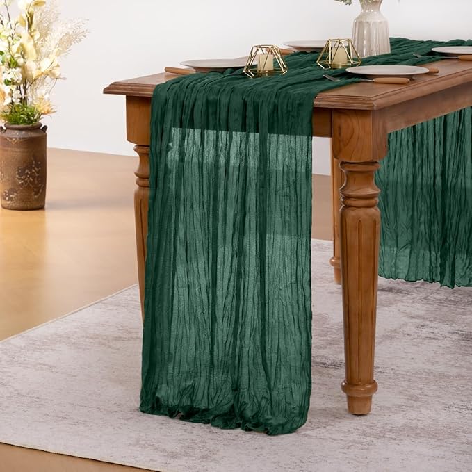 MLMW 6 Pack Christmas Table Runner Cheesecloth Emerald Green Table Runner Boho Cheese Cloth Gauze 160 inch Rustic Table Runner 13.3ft for Party Wedding Baby Bridal Shower Birthday