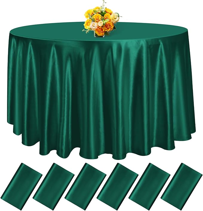 6 Pack 108 Inch Hunter Green Satin Tablecloth - Premium Bright Silky Round Tablecloth Overlay Smooth Fabric Table Cover, Table Decoration for Wedding Party Banquet Events Restaurant Kitchen Dining