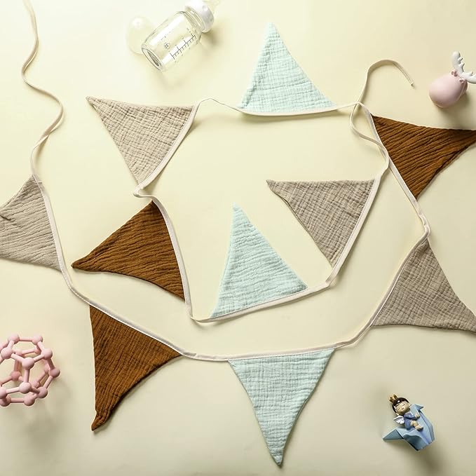 Oudain 15.5 ft Pennant Banner Flags, 2 Pcs Nursery Garland Triangle Bunting Flag Baby Banner for Nursery Decor Baby Birthday Boho Wedding Shower Party Event, Each 7.75 ft(Retro Color)