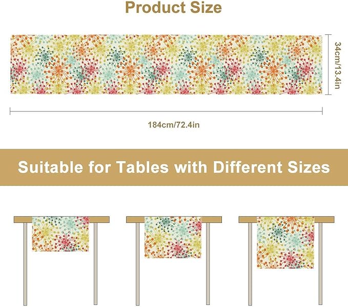 Mid Century Flower Table Runner, Colorful Geometric Abstract Chrysanthemum Vintage Farmhouse Decorations Orange Yellow Gray Table Runner for Kitchen Dining Holiday Party Decor, 13x60 Inch