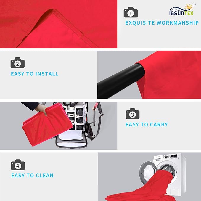 ISSUNTEX 10X24 ft Background Muslin Backdrop, Photo Studio, Collapsible High Density Screen for Video Photography and Television-Red