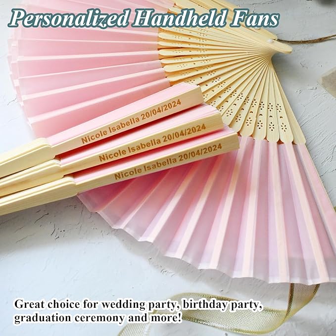 15 Sets Personalized Pink Hand Fans, Custom Engraved Folding Fans for Wedding Guests, Bamboo Folded Handheld Fan Wedding Fan Bridal Dancing Props Party Favors Bridal Shower Gifts